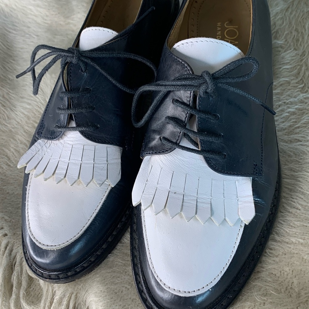 Joan & David hand made white navy lace up oxfords size 36.5EU/ 7 US